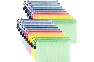 AUSTARK 20 Pcs Zipper File Bags, Plastic Mesh Pouch, Board Game Storage Bag, Waterproof Bags for Office School (B6 Size 7.6''x5.3'', Multicolored)