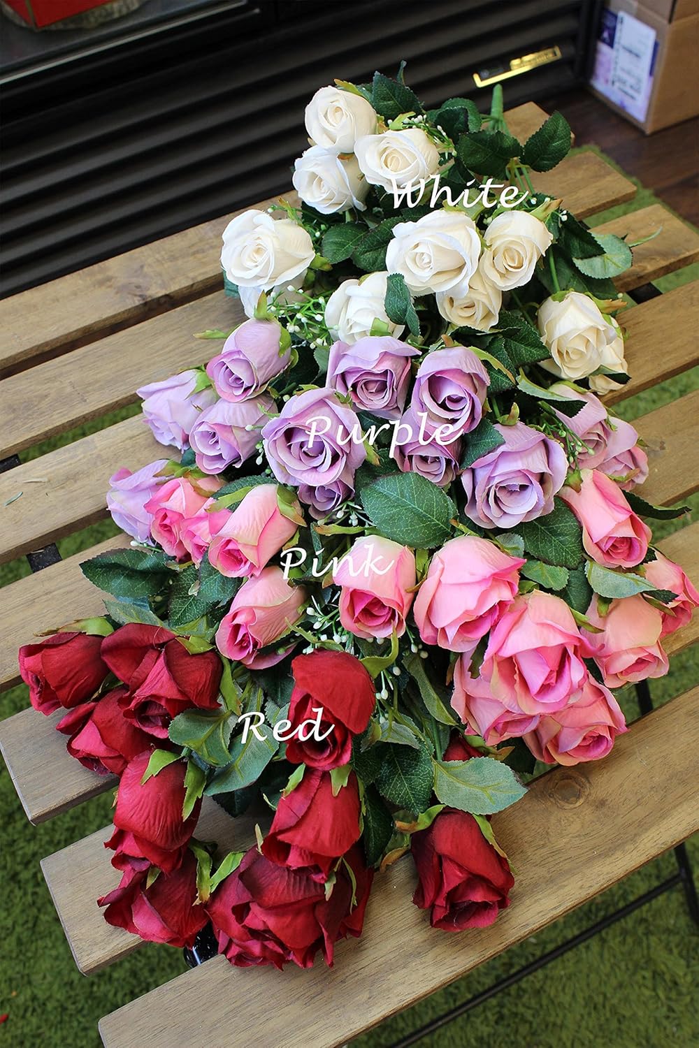 Amazon Com Sweet Home Deco 18 Silk Rose Bud Artificial Flower Bush 12 Stems 12 Flowers Wedding Home Decoration Red Kitchen Dining