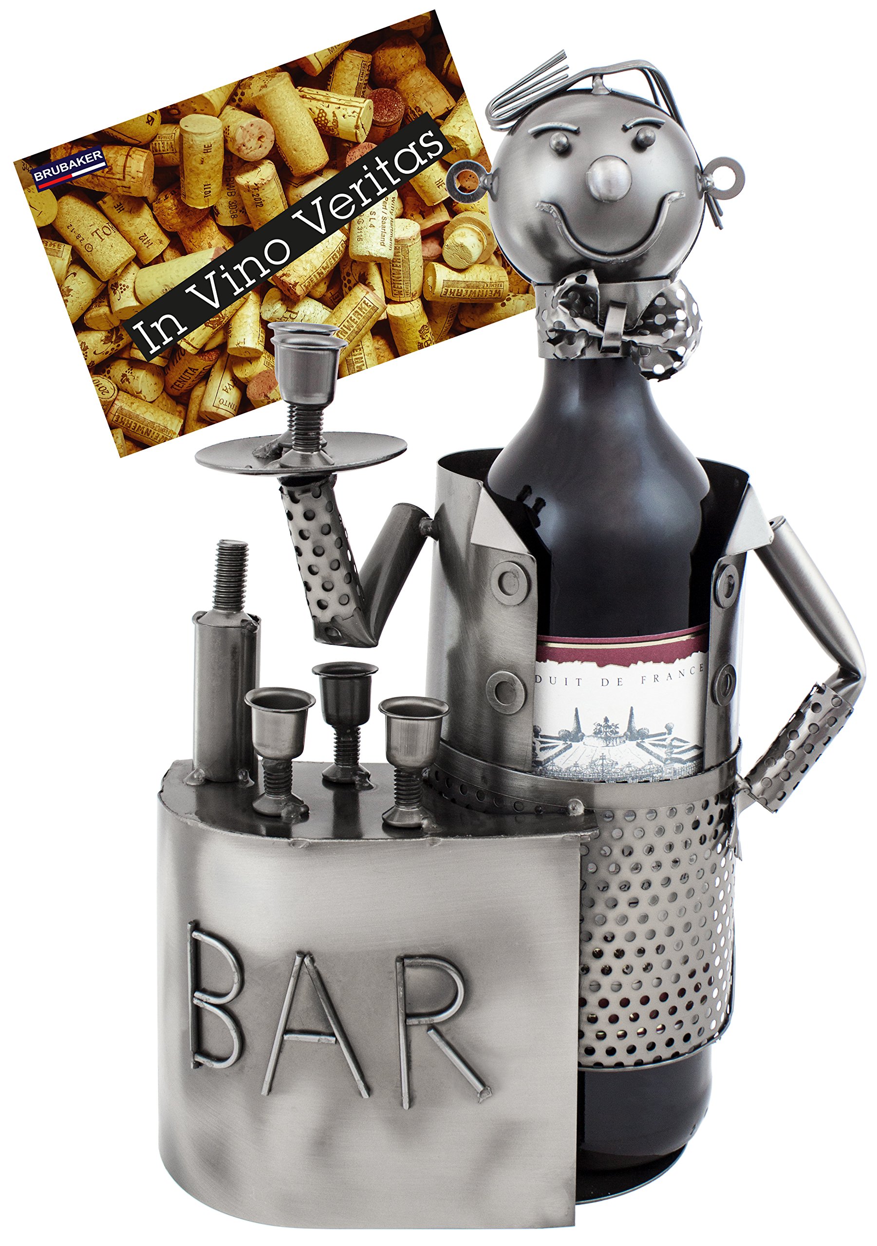 BRUBAKER Bartender Wine Bottle Holder Metal Sculpture with Gift Card