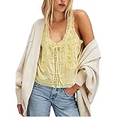 Womens Summer Flowy Tank Top with Lace Trim Button Down Chiffon Cami Shirt Boho Tie Front Ruffle Tank Crop Tops