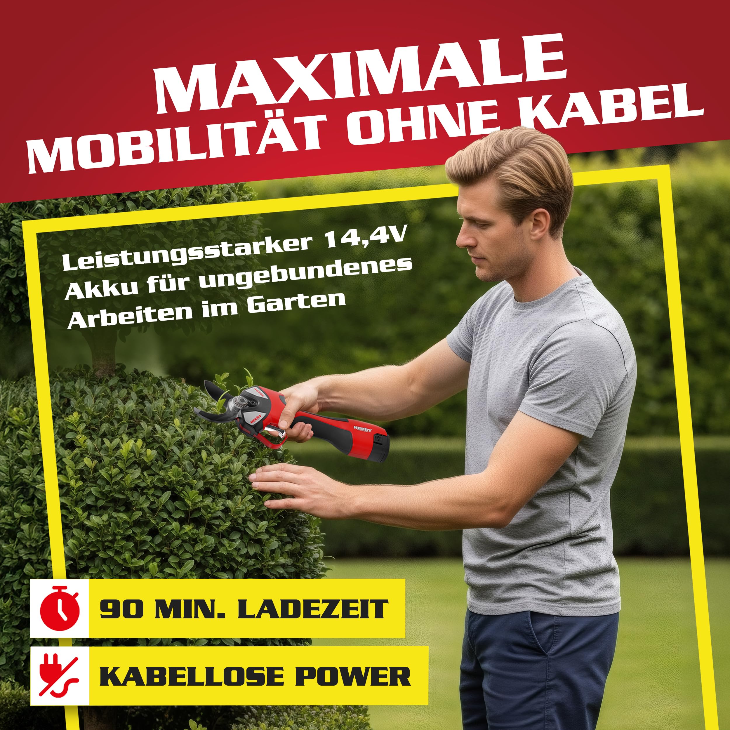 HECHT Akku Astschere 32 mm und Mini Kettensäge 14 cm 2 Akkus 6