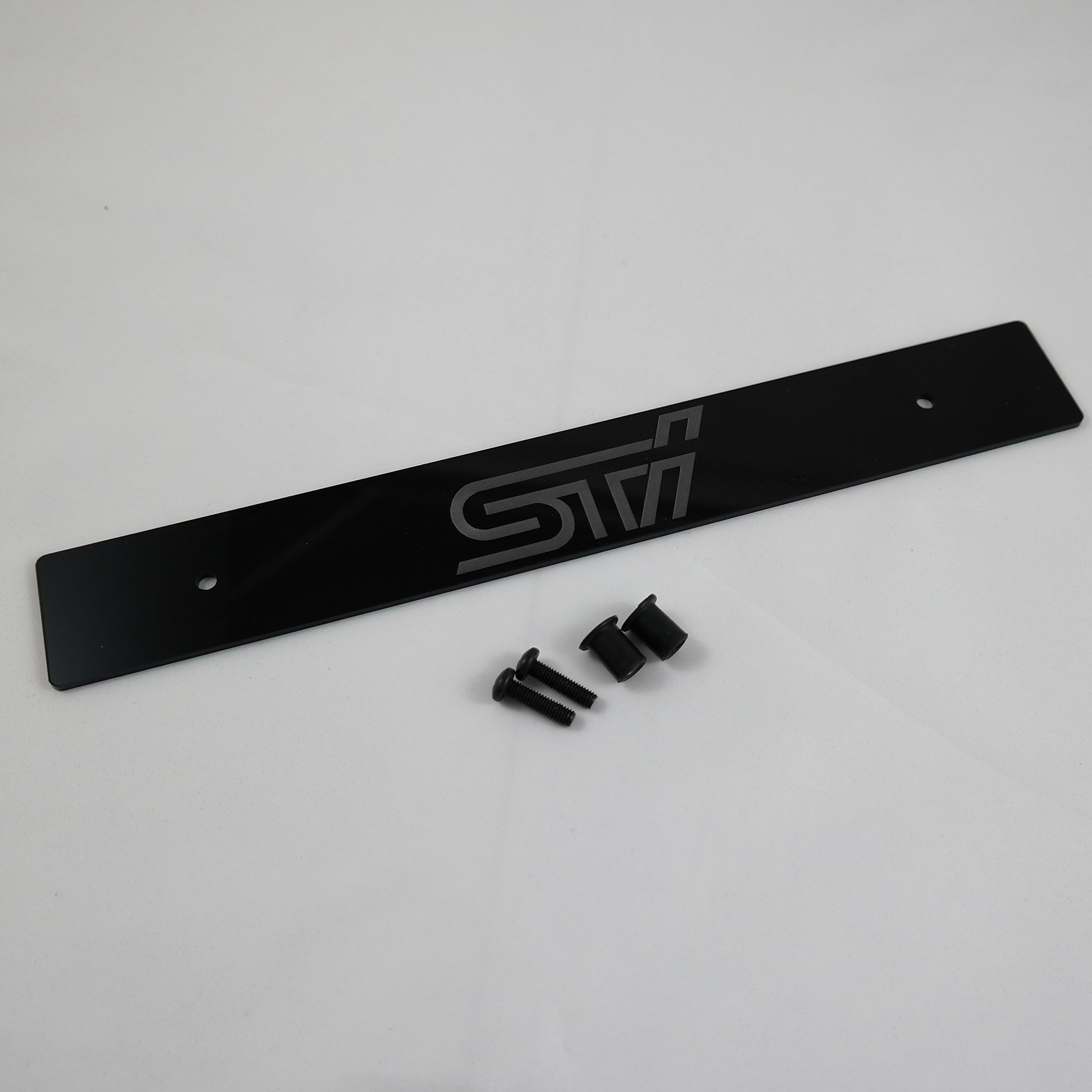 Acrylic Black Front License Plate Delete w / STI Fully Laser Engraved