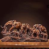 7 Elephants Herd with Babies Statue Elephant Family Frgurines Sculpture for Home Office Living Room Desktop Decoration Figurines Indoor Feng Shui Decor (Wood)