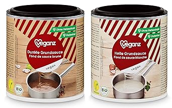 Veganz BIO Grundsauce Dunkel + Hell Probierset ? Vegane Basis Saucen für Feinschmecker Saucen Rezepte ? Soßen Vegan 2 x 140g