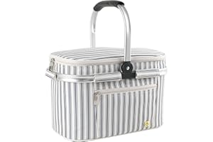 ALLCAMP OUTDOOR GEAR Foldable Picnic Basket Cooler Basket Set (Medium, Blue Stripe)
