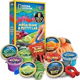 National Geographic Slime and Putty Lab Sensory Kit for Boys and Girls | 4 Slimes and 4 Putties, Magnetic and Glow-in-the-Dark Varieties, Science Toy for Kids, Storage Tins, Birthday Gift