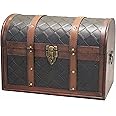 Vintiquewise Wooden Leather Round Top Treasure Chest, Decorative Storage Trunk