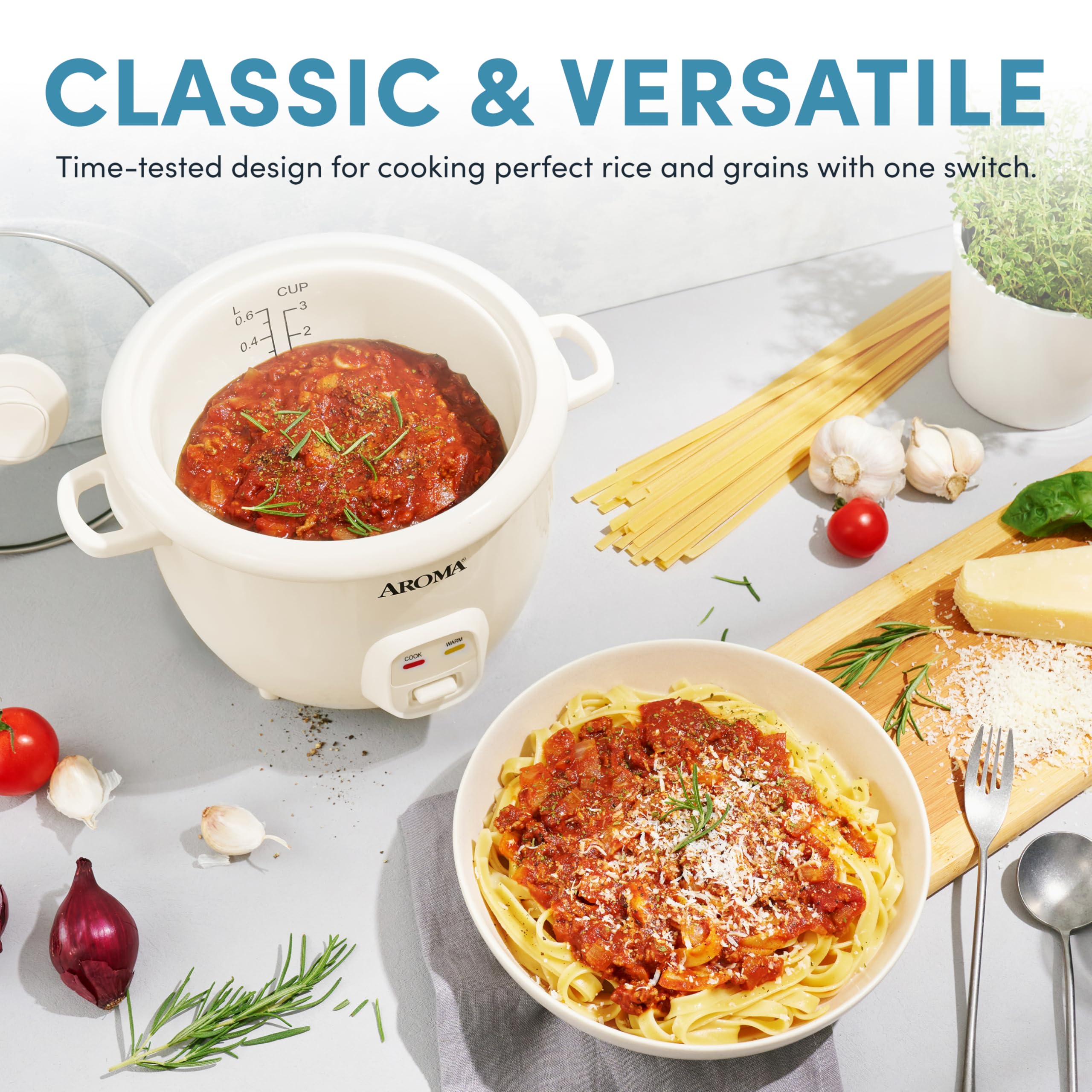 AROMA CoreCoat Pot-Style Rice Cooker with One-Touch Control and Non-Stick Ceramic Coating (6 Cups Cooked, 3 Cups Uncooked)