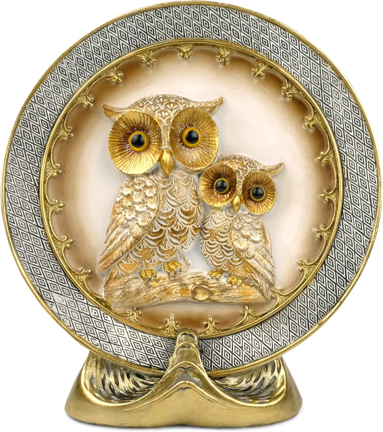 Garwor Home Décor Owl Embossed Decorative Plate with Stand, Elegant Classic Home Décor Plate, Owl Bird Rustic Decorate Plate Kitchen Shelf Displaying