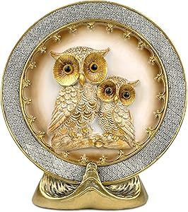 Garwor Home Décor Owl Embossed Decorative Plate with Stand, Elegant Classic Home Décor Plate, Owl Bird Rustic Decorate Plate Kitchen Shelf Displaying