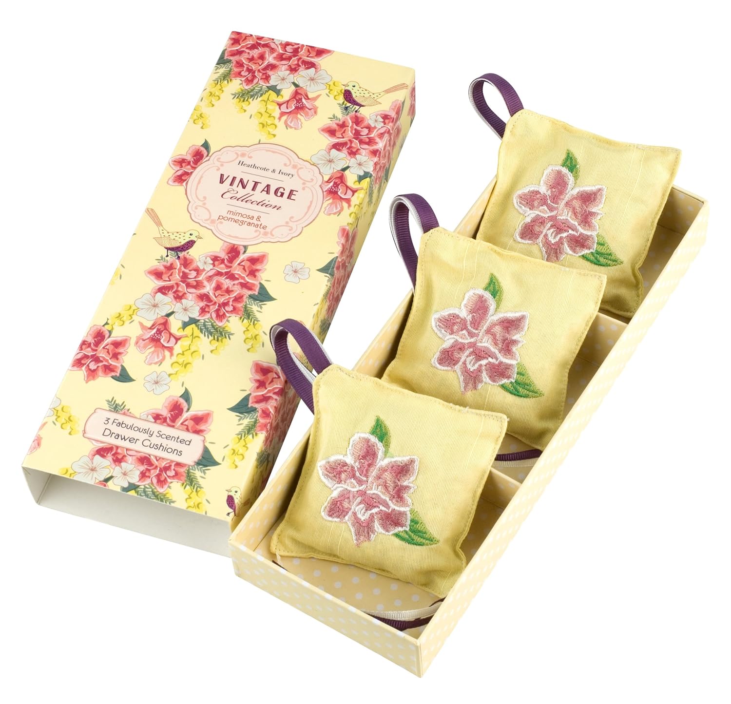 Heathcote & Ivory Vintage Collection Mimosa & Pomegranate Scented Drawer Cushions Pack of 3
