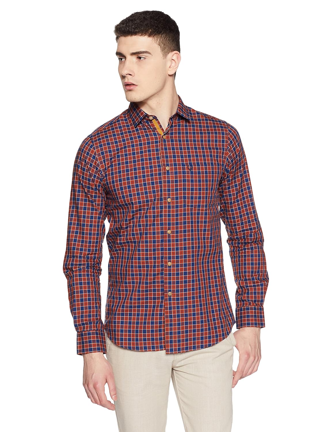 allen solly men's checkered regular fit cotton casual shirt