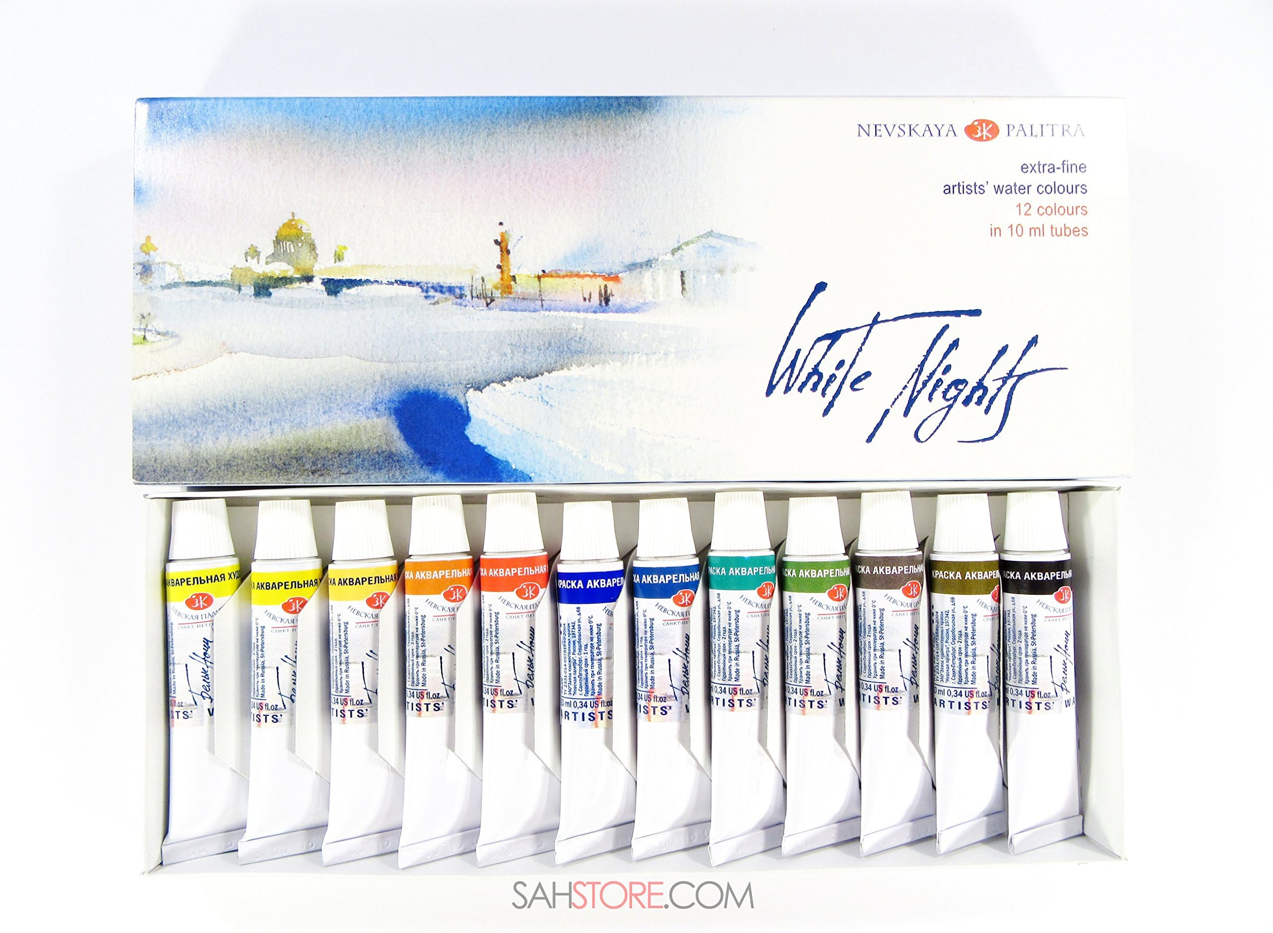 12 WHITE NIGHTS PROFESSIONAL Watercolours Paint Set in tubes Russian Nevskaya Palitra