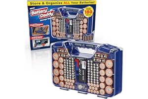 Ontel Battery Daddy Storage & Organizer Case with Tester, Stores & Protects Up to 180 Batteries, Double-Sided, Durable Design with Clear Locking Lid, Secure Latches & Portable Carrying Handle - Blue