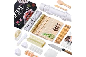 ISSEVE Sushi Making Kit, 25 in 1 Sushi Bazooka Maker with Sushi Molds, Bamboo Mat, Bamboo Chopsticks, Sushi Knife,Nigiri Mold,Onigiri Mold,Musubi mold,DIY Sushi Roller Machine