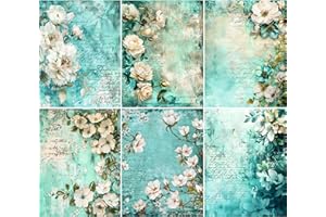 White Flower Rice Papers, 8 x 10.5 inch (A4) - 6 Pieces | 6 Unique Designs | Versatile Decoupage Designs for Art Projects & C