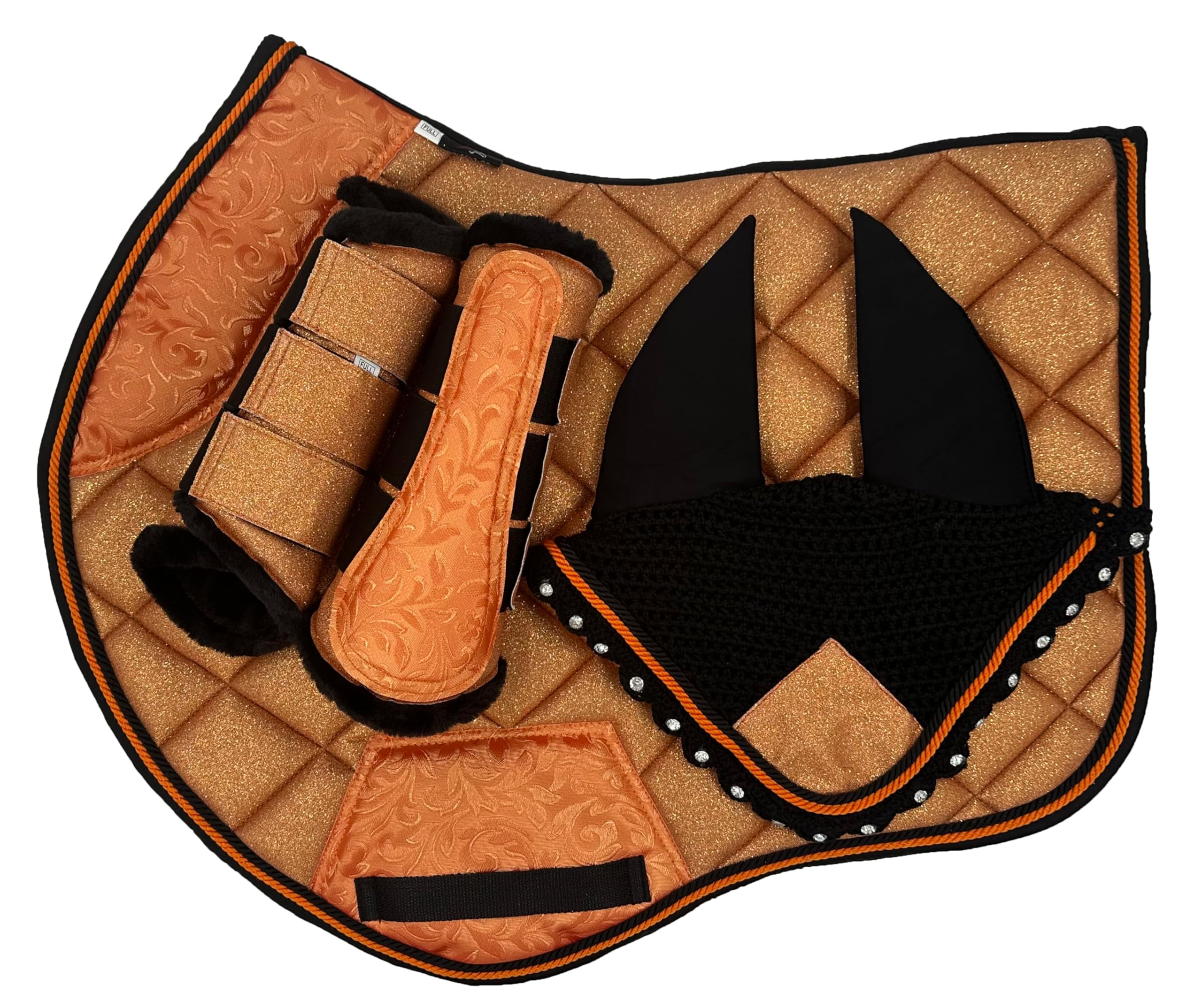 BRIAN AND COMPANY ITALY Glitter Riding Saddle Pad Set (Orange, Full)