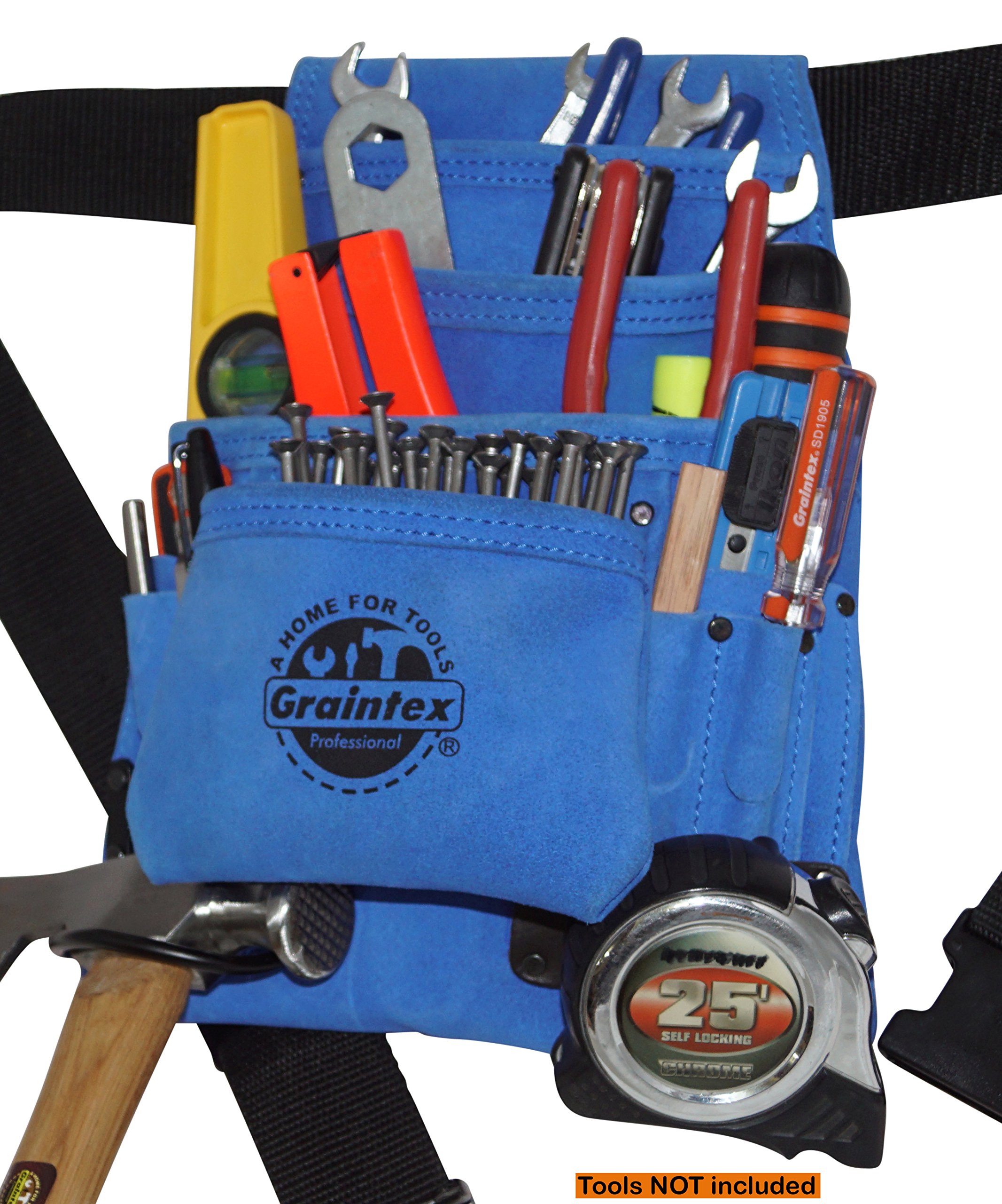 Graintex SS2138 10 Pocket Blue Color Suede Leather Nail & Tool Pouch