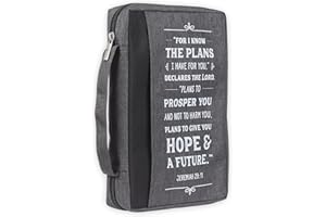 Christian Art Gifts Men/Women's Bible Cover I Know The Plans Jeremiah 29:11, Charcoal Gray Canvas, Medium