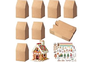 Wehhbtye 52 Sets Christmas Gingerbread House Cardboard, Gingerbread House Shaped Boxes with Stickers, Xmas Candy Houses DIY Craft Kit for Christmas Party Supplies Decor Cookie Snack Packaging