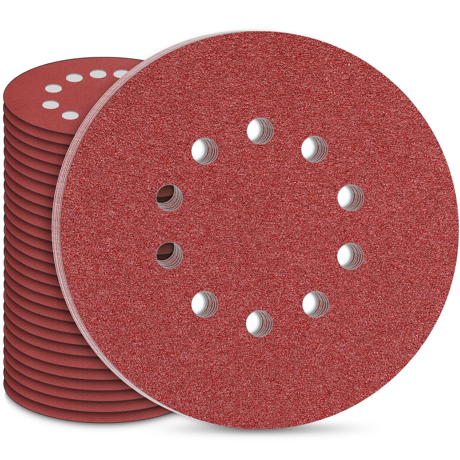 STEBRUAM 225mm Sanding Discs 30Pcs 10 Hole Hook & Loop Sanding Pads, Grit 80 for Drywall & Orbital Sanders