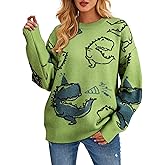 RMCMS Cute Dinosaur Graphic Pullover Sweaters for Women Long Sleeve Crewneck y2k Vintage Oversized Casual Knit Sweaters