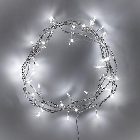 Lights4fun 50 White LED Indoor Fairy Lights Clear Cable Plug in 24v 4m