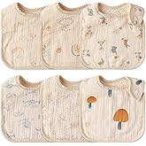 Zainpe 6Pcs Snap Muslin Cotton Baby Bibs Rabbit Bear Sheep Pattern Bandana Drool Cloths Soft Absorbent Adjustable Burp Cloth Feeding Bib for Newborns Girls Boys Toddlers Teething Eating 0 to 36 Months