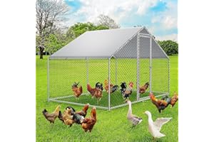 RITSU Large Metal Chicken Coop Run for 6/10 Chickens, Duck Coop/House, Walk-in Chicken Runs for Yard, Chicken Cage/Pen with Waterproof Cover for Rabbit Duck Chicken (9.8' L×6.6'W× 6.4'H)