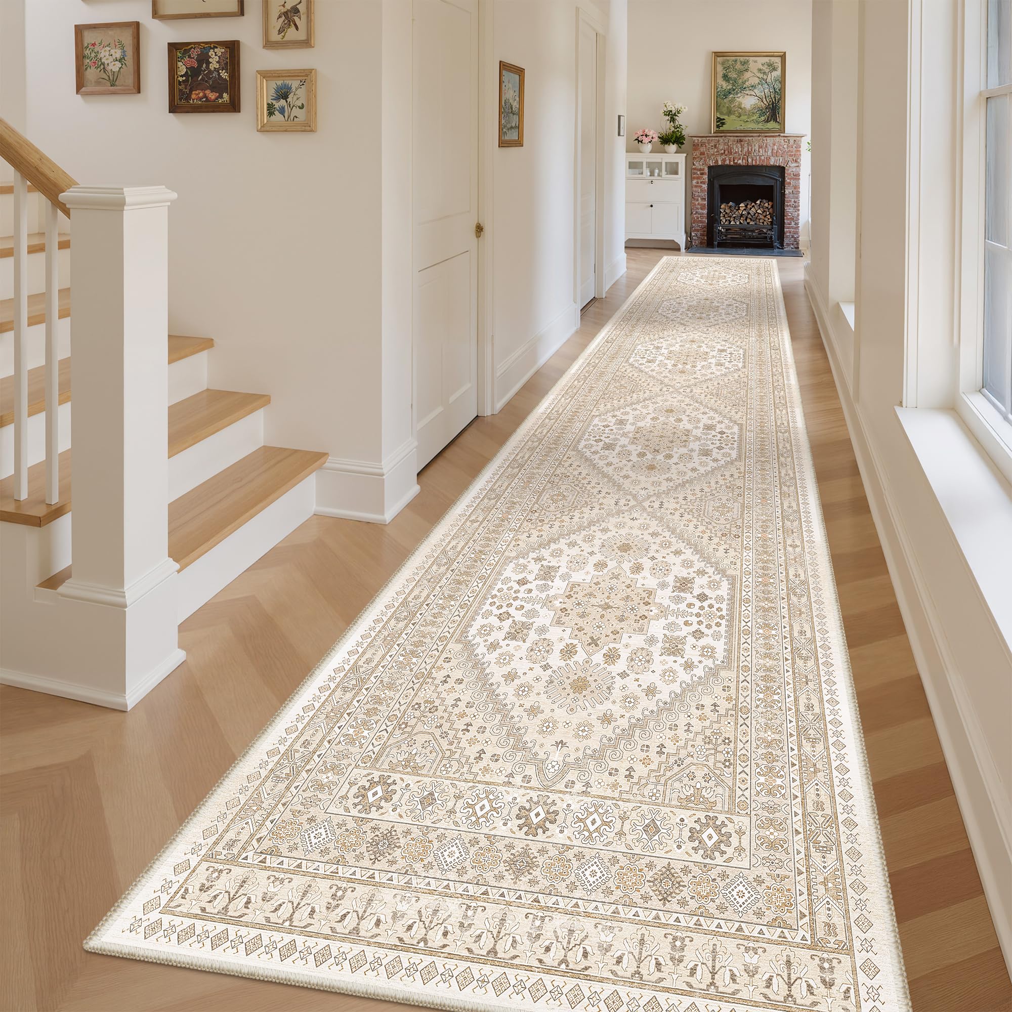 zesthome Washable Runner Rug 2.5x14 - Stain Resistant Entryway Rug,Ultra-Thin Kitchen Rugs, Anti Slip Backing Runner Rugs for Entrance Laundry Room Indoor Hallway (Cream/Beige,2.5'x14') Image