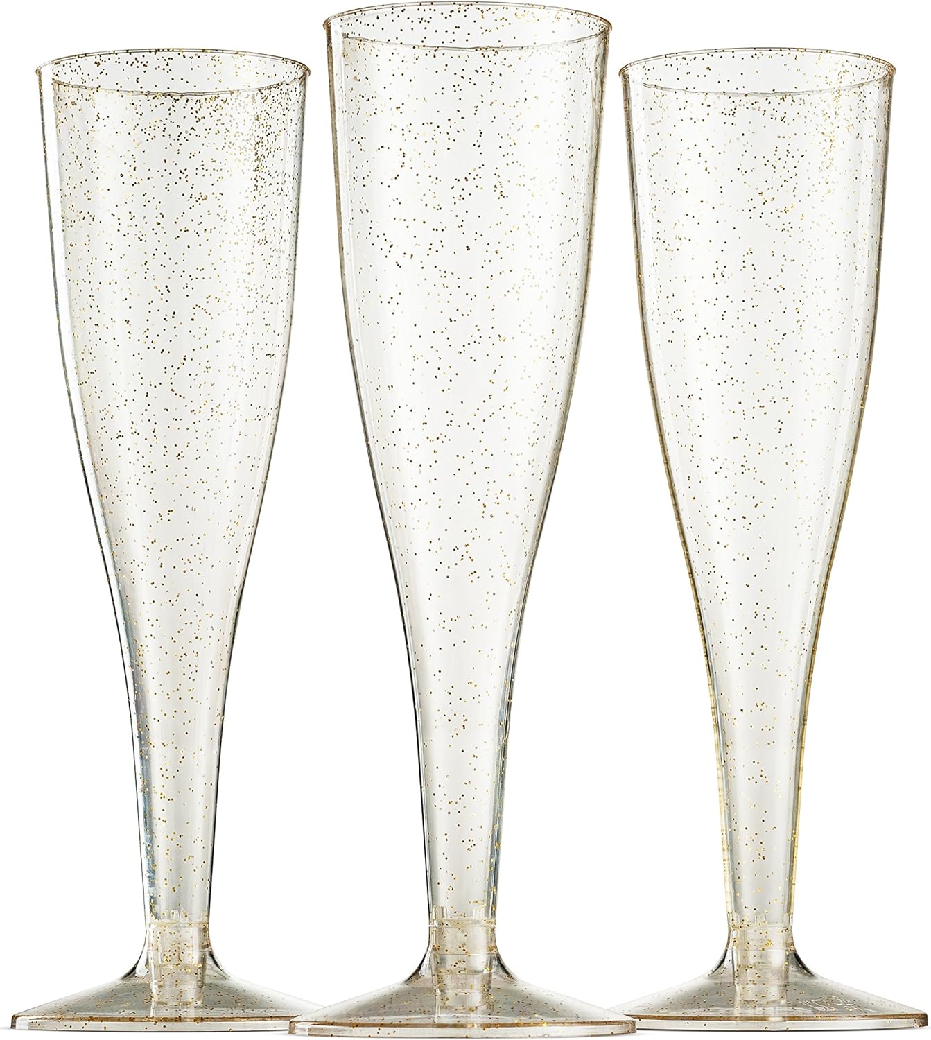 100 Pack Gold Glitter Plastic Champagne Flutes 5 Oz Clear Plastic