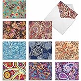 The Best Card Company - 10 Colorful Blank Note Cards with Envelopes (4 x 5.12Inch) - Assorted Boxed Set - Crazy for Paisley M6570OCB