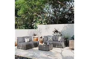UPHA 5 Pieces Patio Furniture Set Outdoor Sectional Sofa Set, Grey PE Rattan Wicker Conversation Set with Coffee Table for Deck, Backyard, Lawn, Light Gray