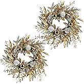 Christmas Wreath 19 Inch Christmas Door Decorations Wreath with Warm Lights,Christmas Balls, Pine Cones, Golden Twigs, Pine Needles and Silver Berries for Door Window Outdoor Home Decoration (2)