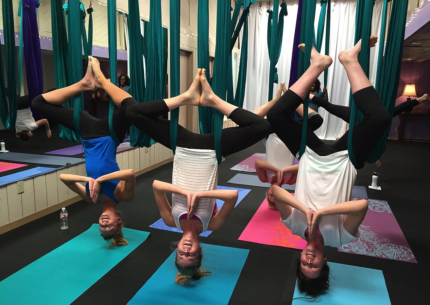 F.Life Aerial Yoga Hammock kit Include Daisy Chain, Carabiner and Pose Guide (Blackish Green) : Sports & Outdoors