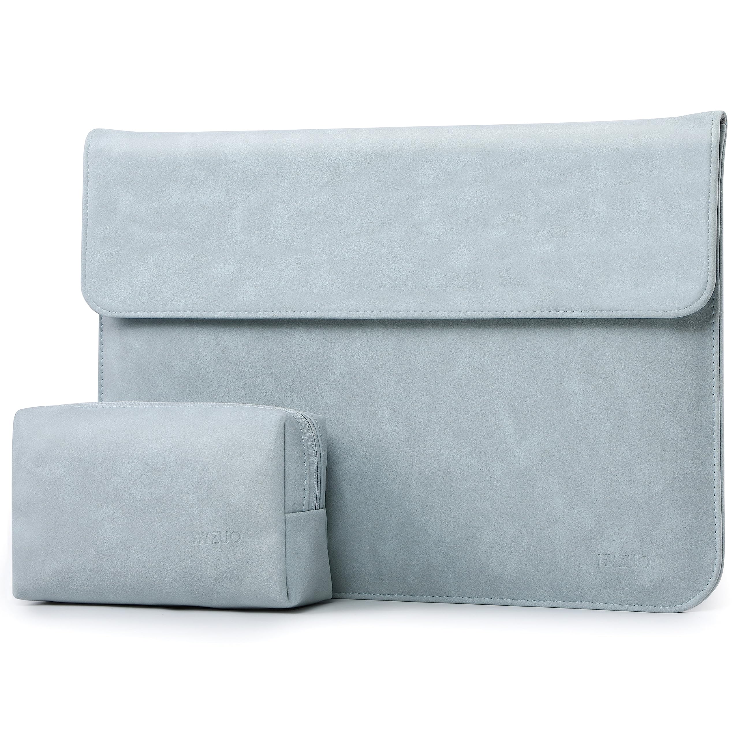 HYZUO 15 Inch Laptop Sleeve Bag for 2025-2023 MacBook Air 15 M4 A3241 M3 A3114 M2 A2941, 15" Surface Laptop 7/6/5/4/3, MacBook Pro 15, Faux Suede Leather Case with Pouch, Pale Blue-H