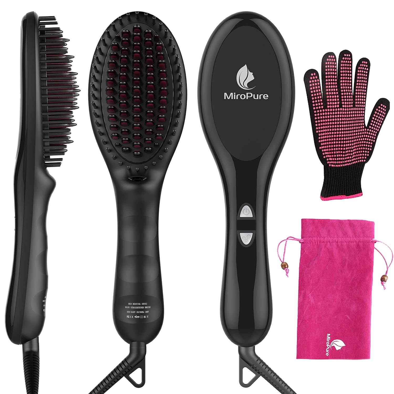 MiroPure Ionic Hair Straightener Brush with Heat Resistant Glove for
