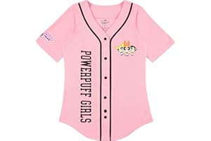 POWERPUFF GIRLS Ladies Baseball Jersey - Powerpuff Mesh Button Down Baseball Jersey - Blossom Bubble and Buttercup Shirt