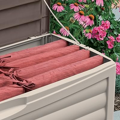 Buy Suncast Resin 103 Gallon Large Storage Box With Wheels Outdoor Bin For Gardening Tools Seat Cushions And Other Accessories Store Items On Deck Patio Backyard Taupe Online In Italy B000tm8k74