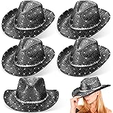 Hercicy 6 Pack Western Cowboy Hats with Rhinestone Tassel Bands Sequin Trim Sparkly Cowgirl Party Hats for Adults Women Men