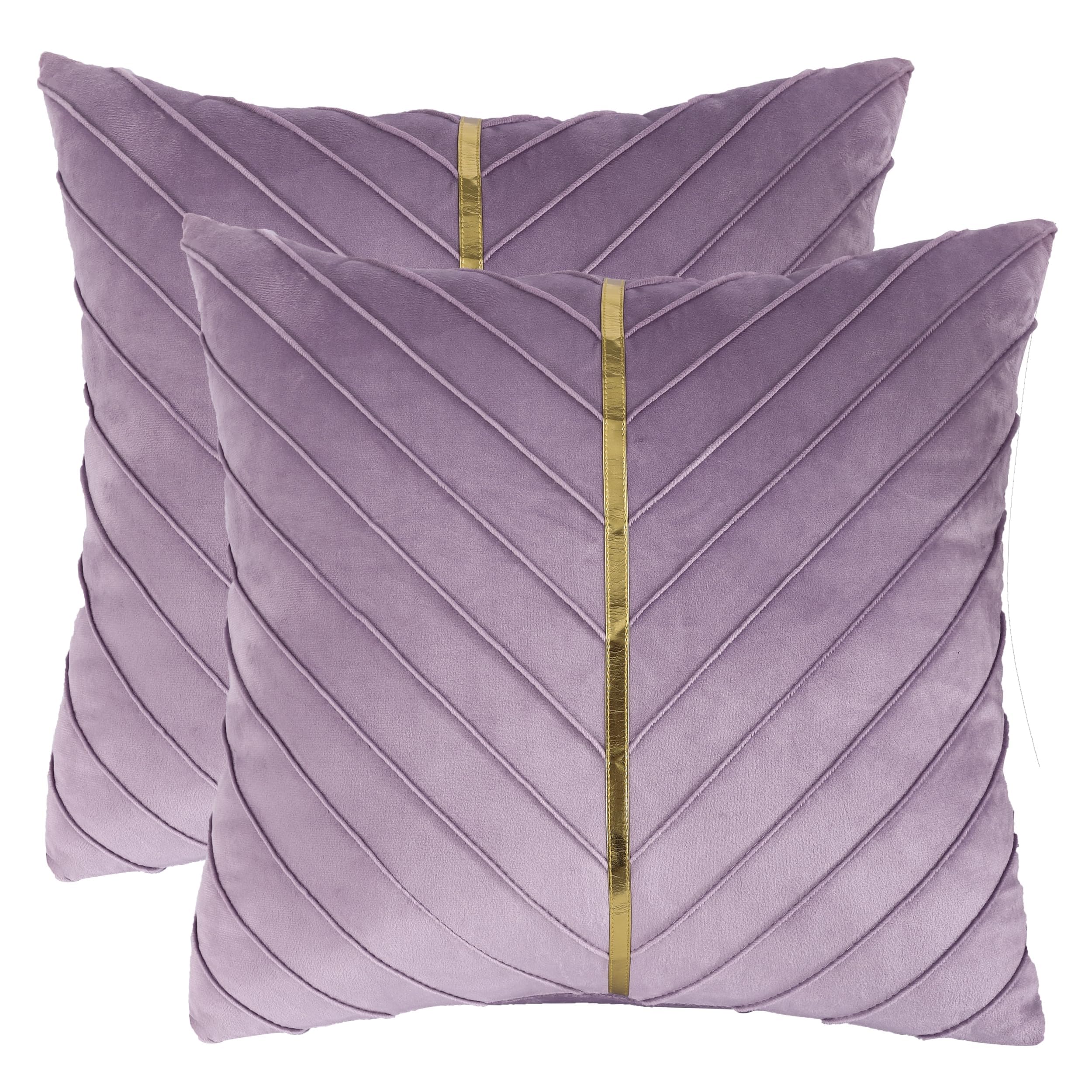 Tosleo Purple Velvet Throw Pillow Covers 24x24 inch Pack of 2 with Gold Leather Decorative Couch Pillow Cover Luxury Modern Pillowcases for Living Room Bedroom Sofa Cushion Bed 60x60CM — image 1