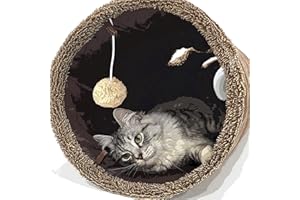 HeyKitten Collapsible 12" x 50" Crinkle Cat Play Tunnel, Hide-and-Seek Pet Toys for Indoor Kittens, Puppies & Bunnies, Large, Brown