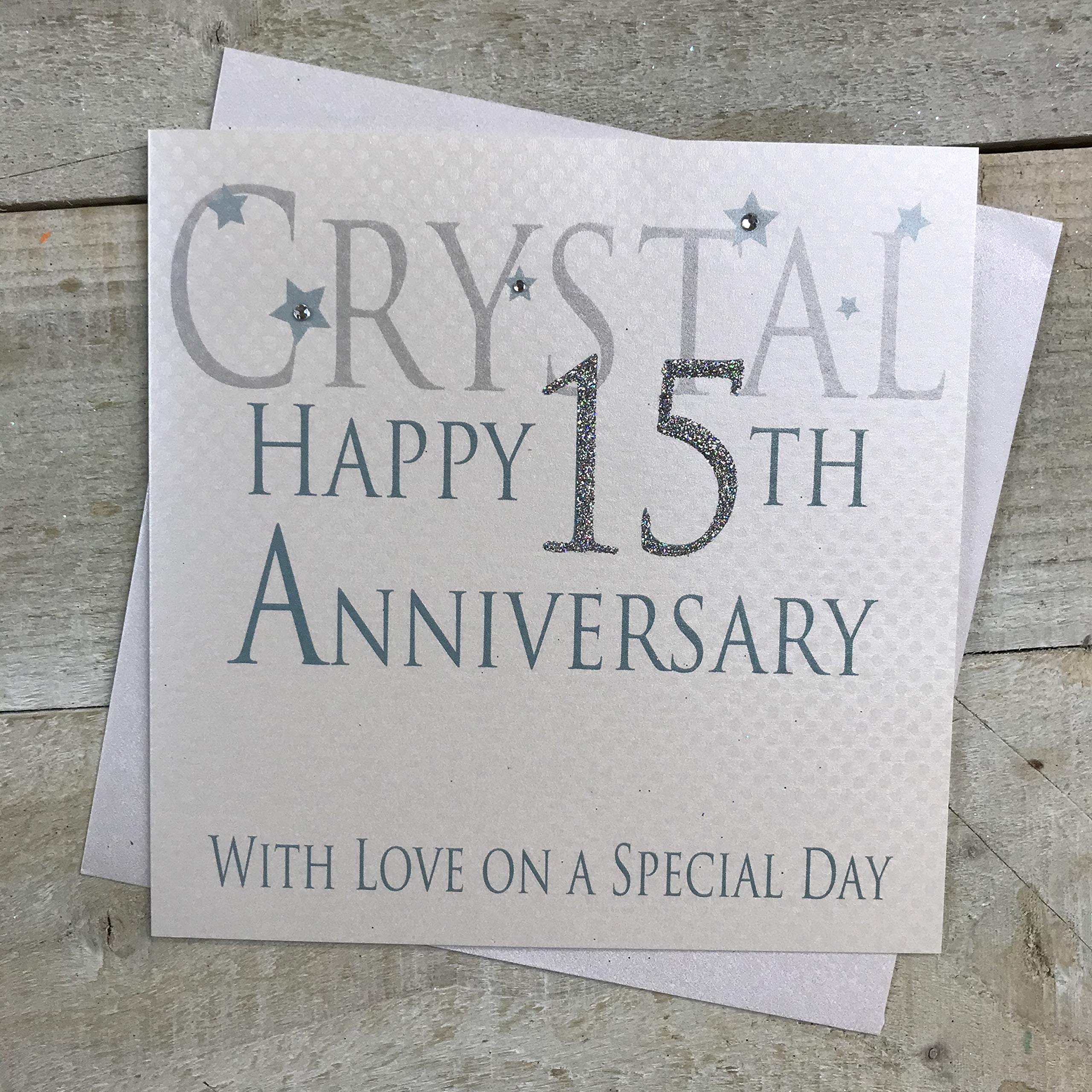 white cotton cards Crystal Happy 15th Love On A Special Day, Handmade Anniversary Card (Code AW15)