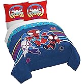 Jay Franco Kids Duvet Cover Set – 3 Piece Super Soft Bedding with Sham Pillowcase, Cover ONLY Comforter Not Included, Blue - Spidey & Friends, Queen