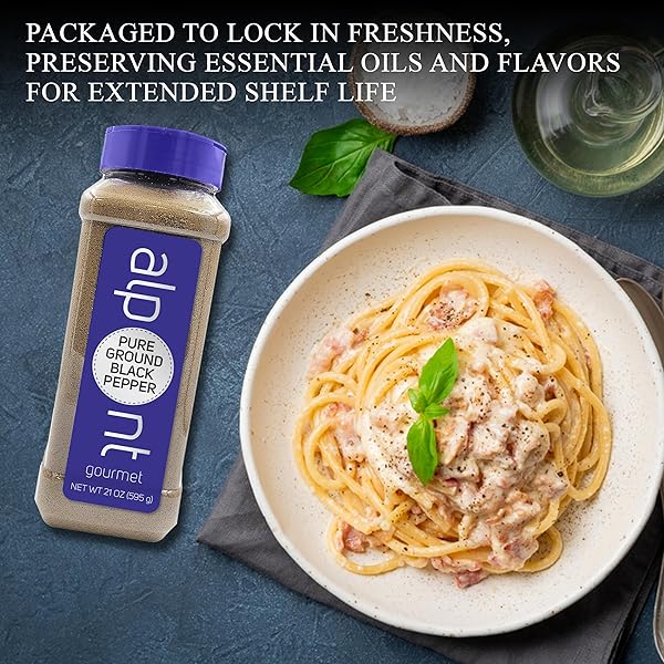 ALPONT GOURMET, PURE GROUND BLACK PEPPER 21OZ (595G), ALL NATURAL, NON-GMO, PACKED TO KEEP IT FRESH, PREMIUM QUALITY