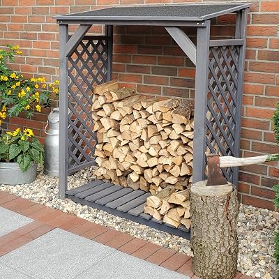 Callow Retail Log Store - Grey Solid Pine Wood Firewood Rack