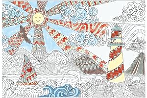 Dekali Designs Seascape Poster de coloriage extra large pour adultes – 88,9 x 132,1 cm – Format géant sur papier à dessin épa