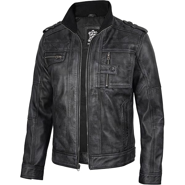 Excelled Men's Four-Button Lambskin Leather Car Coat, Black