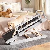 Dog Ramp for Bed&ndash;Foldable Wooden Ramp with Soft Plush Fabric Cover &amp; Safety Side Rails 16&rdquo;&ndash;24&rdquo; Adjustable Height, Non-Slip Walking Surface, Wide 17.7" Platform &ndash; Up to 200 lbs