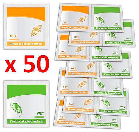 Skino 50 Stück Brillen-Reinigungstücher Brillenputztücher Brillenputztuch Pre-Moistened für die Reinigung von Gläsern, Brille